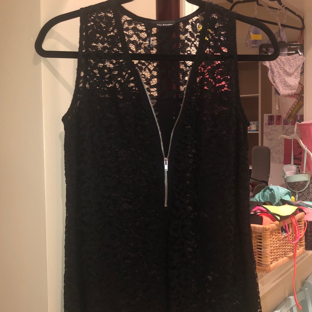 Black lace blouse with zipper detail